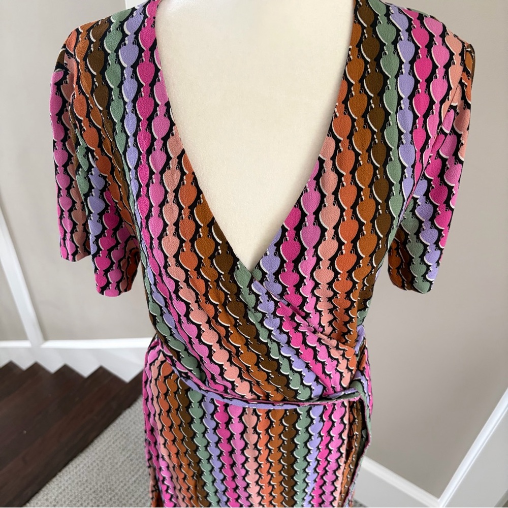 Diane Von Furstenberg Multicolor Wrap Dress — Pink, Orange, Green, Purple, Brown